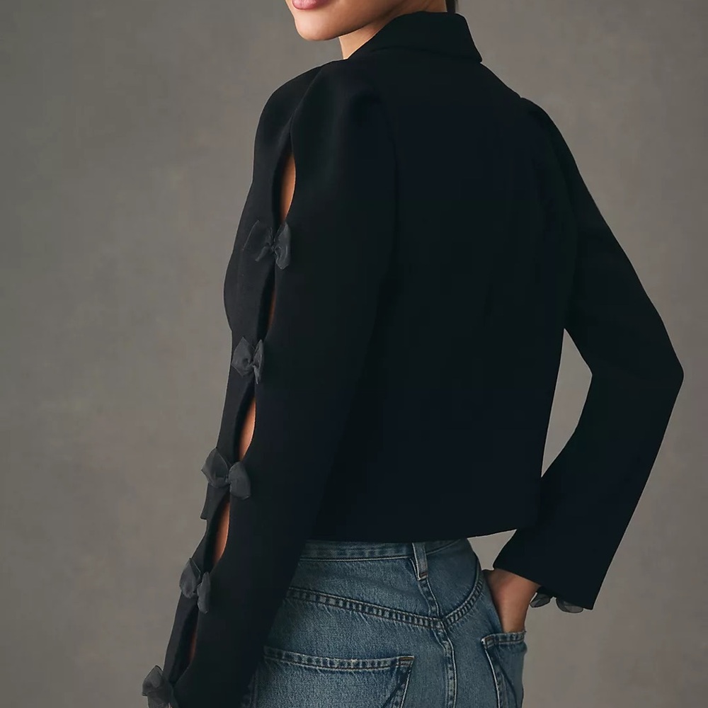 Anthropologie‎ Mare Mare Tulle Bow-Sleeve Blazer Jacket Black Size large NWT - Picture 2 of 14